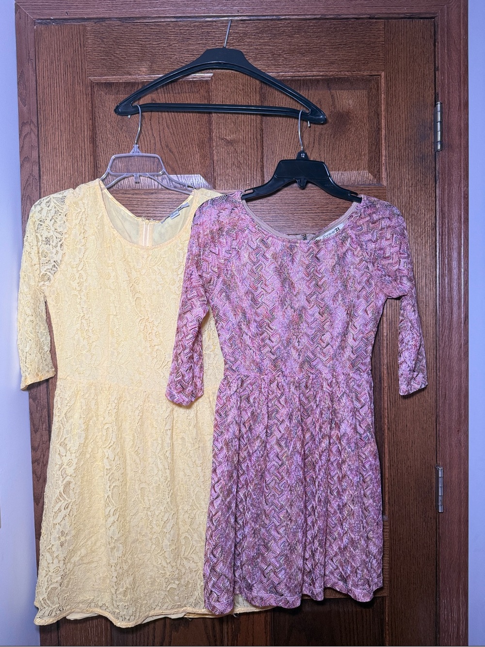 2 Forever 21 Pink Patterned Long-Sleeve Fit & Flare Dress